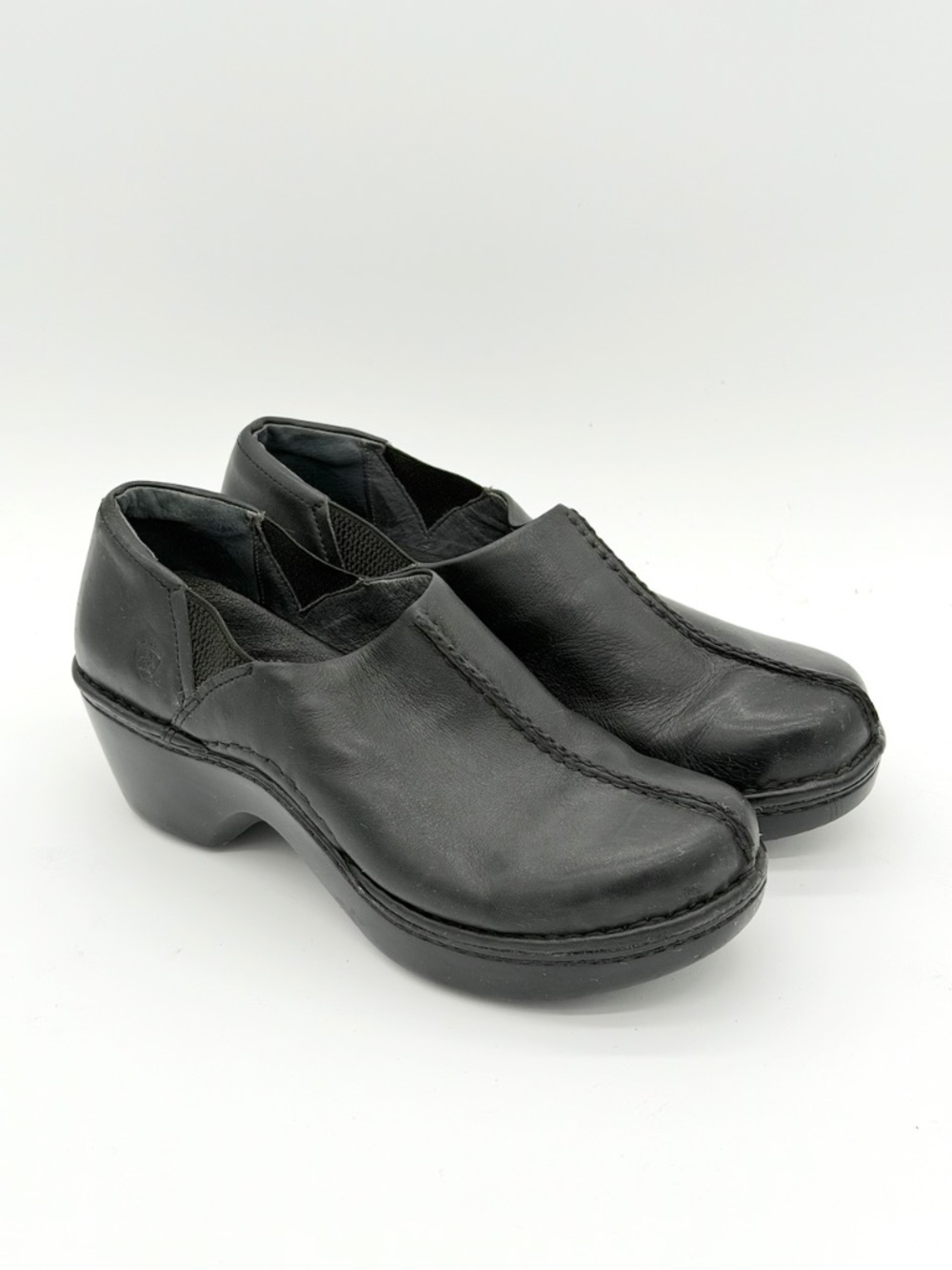 Ariat Womens ATS Black Leather Clogs Center Seam Platform Mules Slip On Size 9.5
